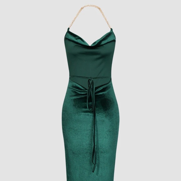 Velvet Chain Strap Drape Split Maxi
Dress - Picture 3 of 4